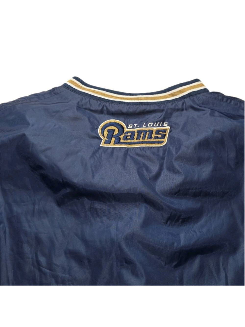 St Louis Rams NFL Pullover Windbreaker Jacket Mens Lg Y2K Navy Gold Embroidered - Picture 4 of 9